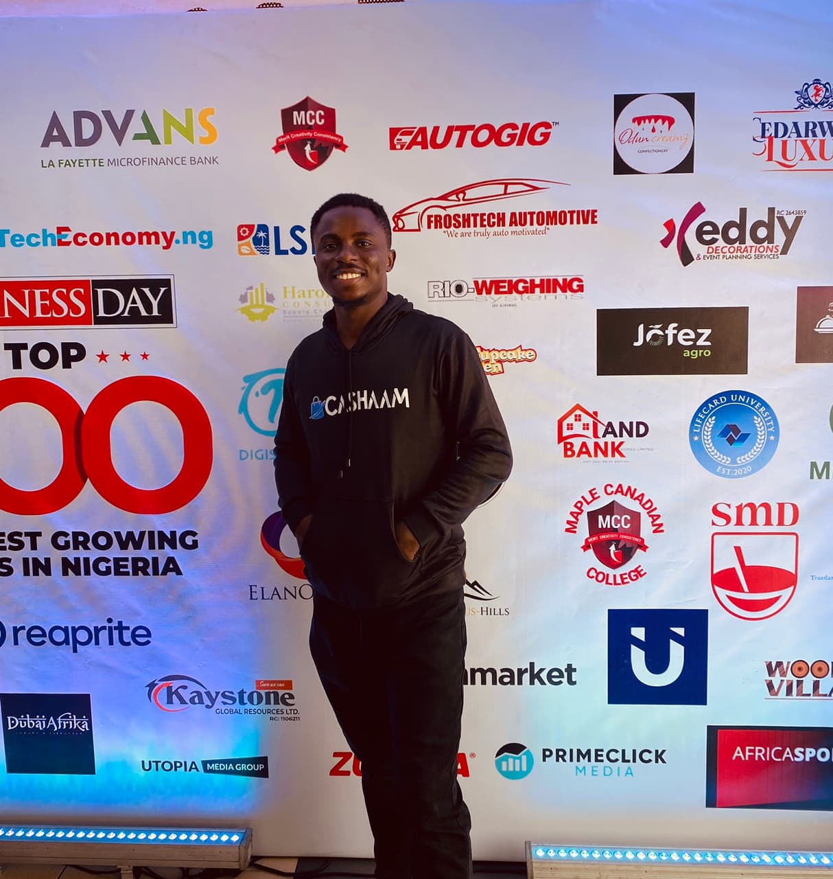 Me at the Business Day 100 Top Business of the Year 2023 representing Cashaam