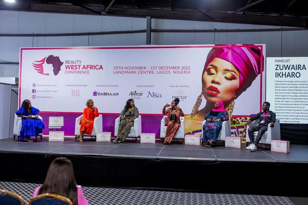 Me speaking on stage at Beauty West Africa Conference about How to Sell Your Beauty Products Globally with Cashaam